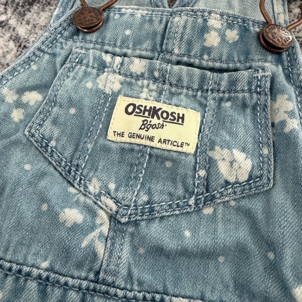OshKosh B'gosh Floral Denim Overall Jumper Dress 9M Blue Baby Girls
